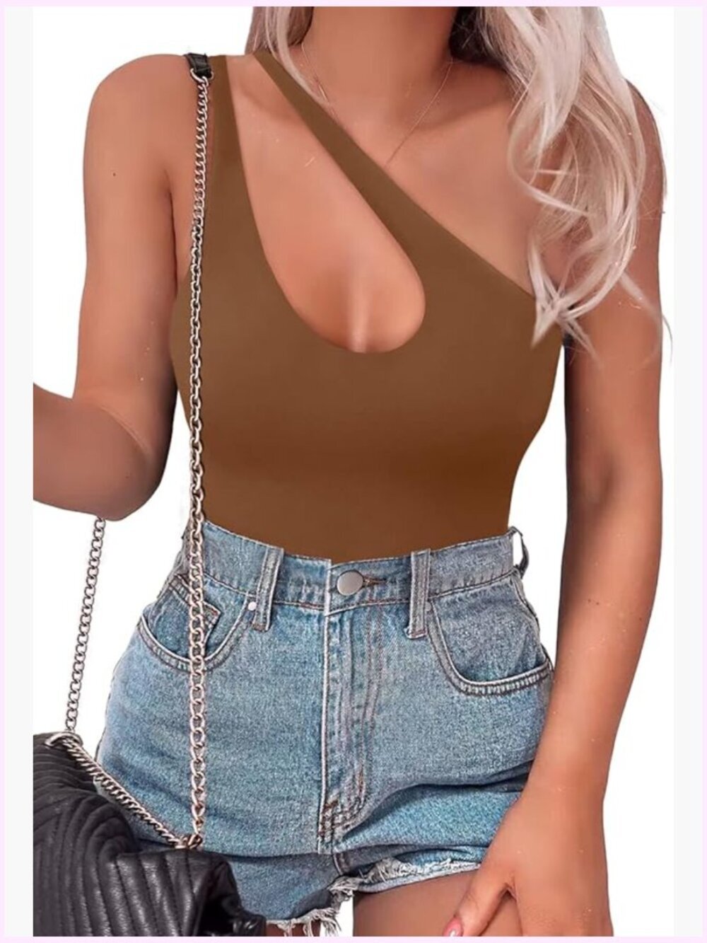 Sexy One Shoulder Sleeveless Cutout Thong Bodysuit Backless Going Out Top